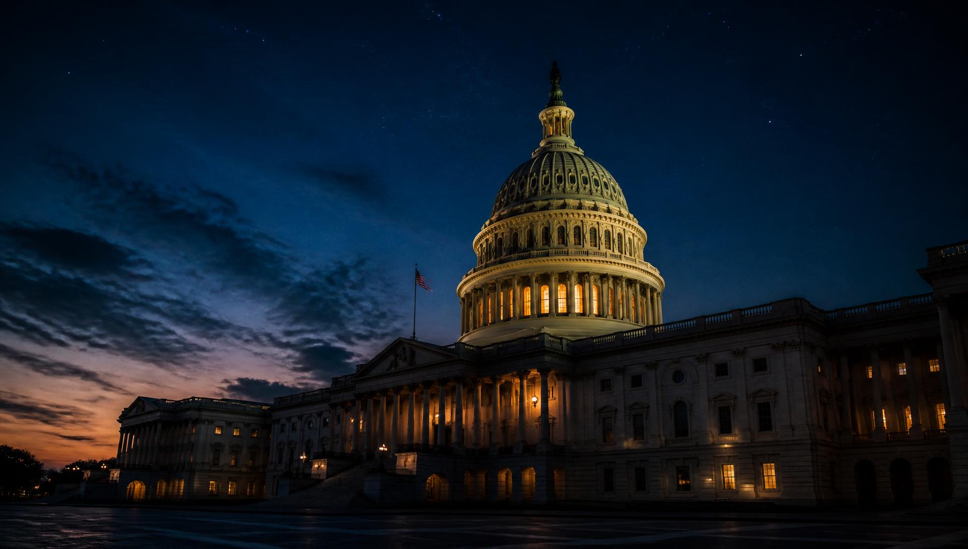 United States Capitol building at dusk under a starlit sky